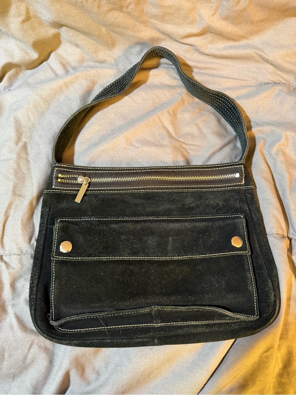 Black Suede Shoulder Bag - Classic Everyday Design